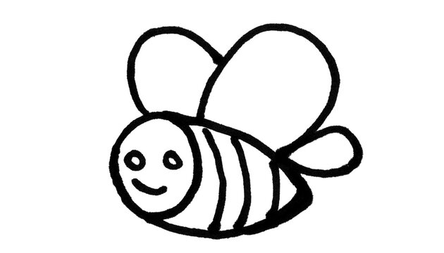 Hand Drawn Doodle Cartoon Bee with Striped Body Icon Brush Stroke