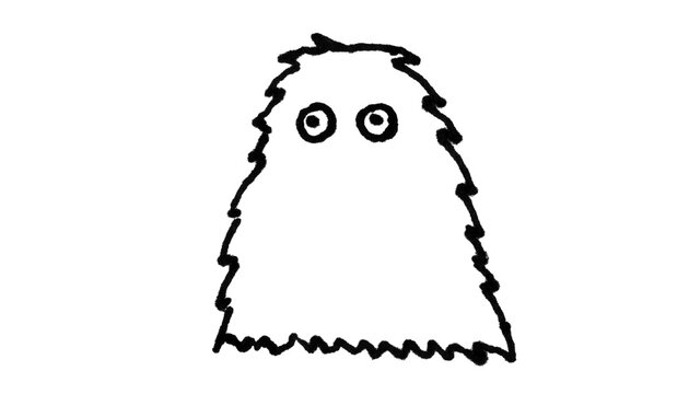 Fuzzy Monster Creature Head Hand Drawn Doodle Brush Stroke Outline Cartoon Character