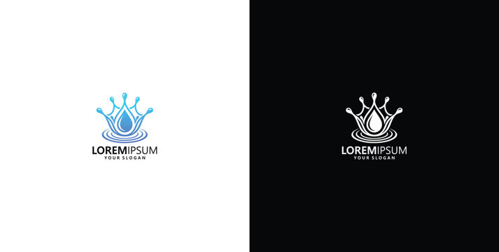 Water Drop Crown Logo Design for Premium Beverage Mineral Water or Spa Branding with Splash Element and Waves