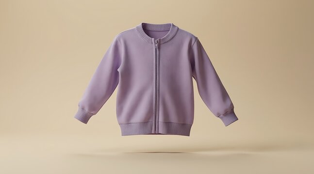Lavender colored zip up sweater on stand.
