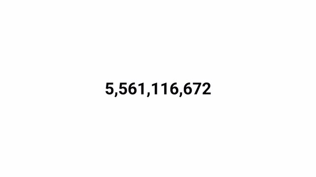 Number counter animation from 0 to 10,000,000,000 on transparent background, Animated counting numbers count up to ten billion for likes, views & amount concepts.
