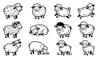 Fototapeta premium Vector sheep illustrations arran… 202609011357 set with simple line art design featuring line art, illustrations, graphic resources with vector and design elements