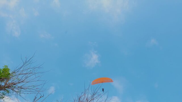 Parachute Gliding in a Clear Blue Sky