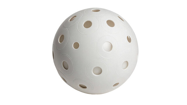 White plastic floorball or unihockey ball with holes isolated sports gear