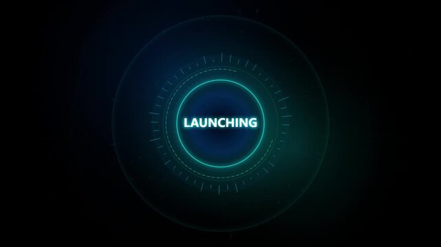 Modern futuristic launching button graphic with glowing circular design