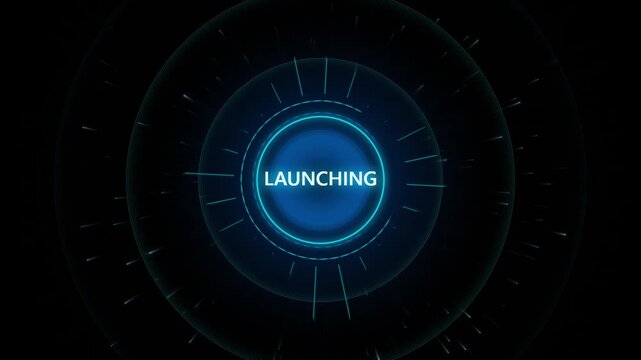 Modern futuristic launching button with glowing blue circular design effect