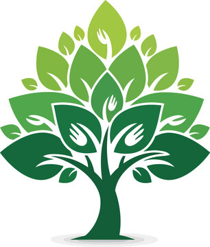 Eco friendly green tree with leaf and fork symbol sustainable nutrition