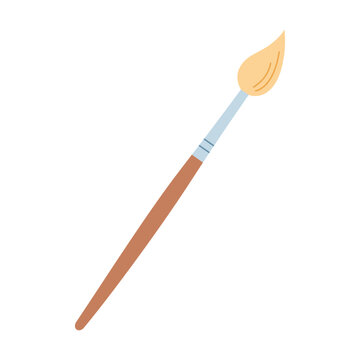 Paint brush with thick bristle. Drawing tool for artist. Single design element. Art supplies theme. Flat vector illustration isolated on white background.