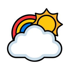 Obraz premium Cartoon Style Rainbow Sun and Cloud Icon Weather Symbol