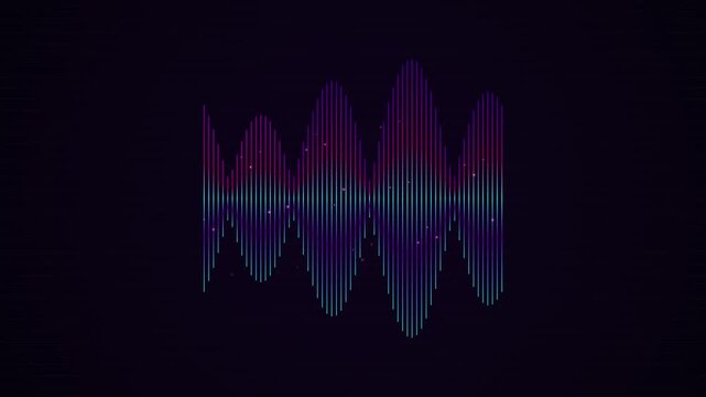 Motion graphics animation of audio waveform equalizer on dark modern background with neon glow for broadcast commercial, corporate promo, YouTube intro opener.
