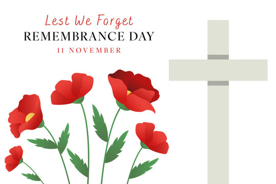 Remembrance Day Landscape Banner Template with Poppy and Cross