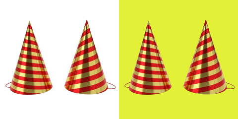 Obraz premium Shiny striped red and gold party hats digital render