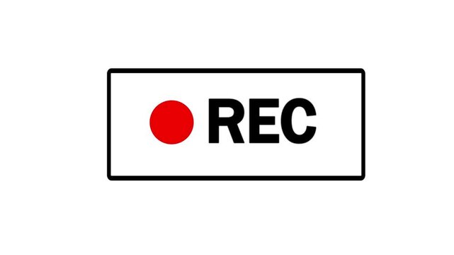 Camera black rec recording sign with blinking red dot button isolated animation icon video