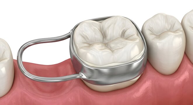Highly Detailed 3D Render of an Orthodontic Space Maintainer Cemented on a Molar Tooth