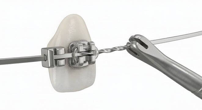 3D Render of Orthodontic Braces Archwire Torquing Adjustment on Tooth Isolated on White Background