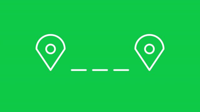 Map Location Pins With Dotted Route Path Travel Navigation Graphic On Green Screen Background