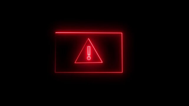 rad neon Glowing Warning security breach computer hacking warning message hacked Warning icon animation on black background