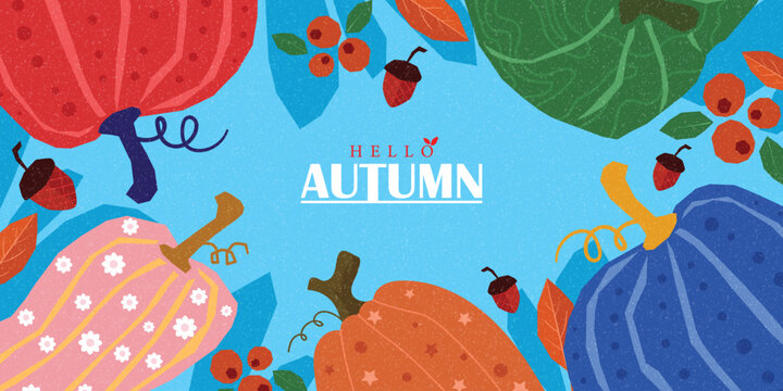 Blue autumn pumpkin border background