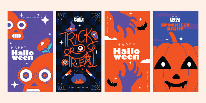 Retro groovy halloween story template
