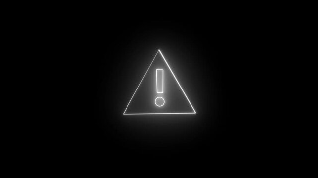 white neon Glowing Warning security breach computer hacking warning message hacked Warning icon animation on black background