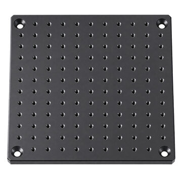 Black square aluminum optical breadboard with threaded holes and