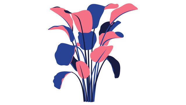 A vector illustration of a tropical houseplant with pink and blue leaves transparent background