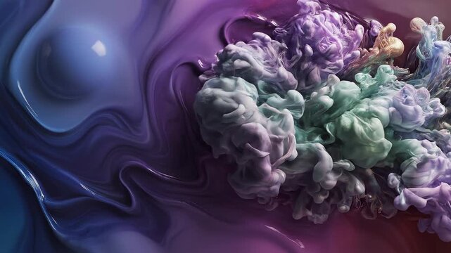 Abstract fluid forms evolving with vibrant color transitions and organic growth in a dark studio with soft illumination