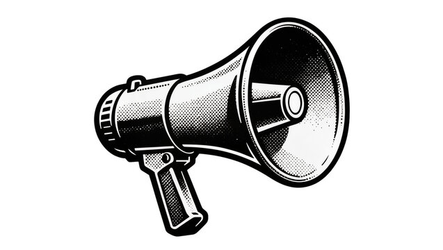 Retro megaphone with halftone dot pattern, isolated on transparent background
