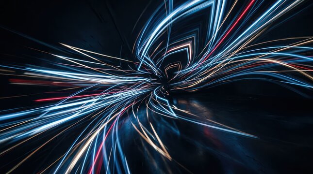 Abstract Swirling Light Streaks Creating a Tunnel Effect.