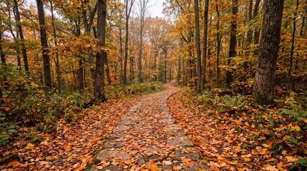 Obraz premium Autumn forest stone path photo travel outdoor wellness asset