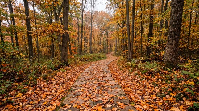 Autumn forest stone path photo travel outdoor wellness asset
