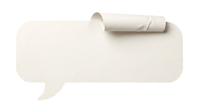 Empty white speech bubble with rolled paper isolated on transparent background