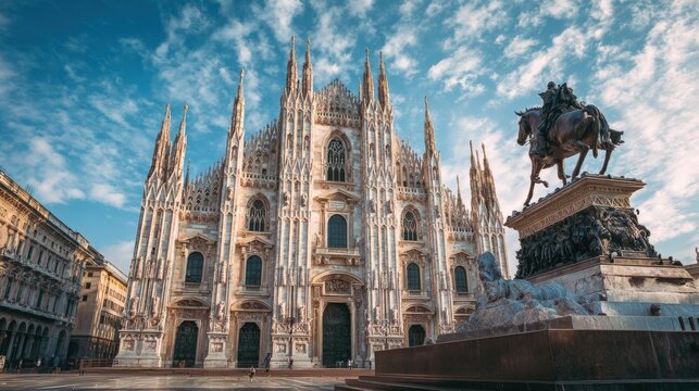 Duomo di Milano Cathedral in Milan Italy, Magnificent Gothic Architecture, Historic Catholic Church Facade, Famous European Landmark and Travel Destination