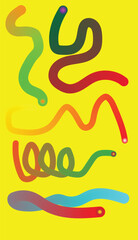 Fototapeta premium Colorful wavy lines with gradient colors and bright dots on yellow background design.