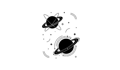 Cosmic planetary system illustration featuring ringed gas giants and stars ringed planet saturn planet cosmic space astronomy vector galaxy graphic universe illustration space exploration © Shamim