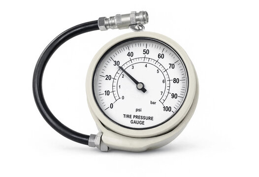Circular air pressure gauge with black rubber hose and white scale dial gauge psi gauge