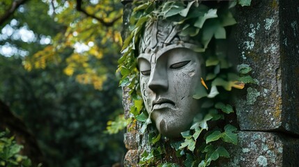 Fototapeta premium An old statue with vines wrapped around it.