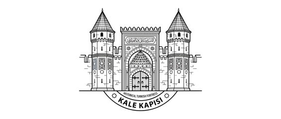 Naklejka premium Medieval Fortress Gate with Towers and Crenellations