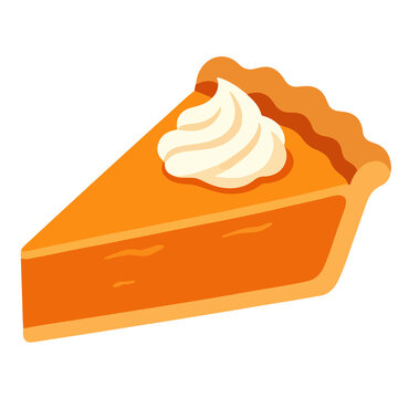 Pumpkin pie slice with whipped cream Thanksgiving sweet dessert vector illustration