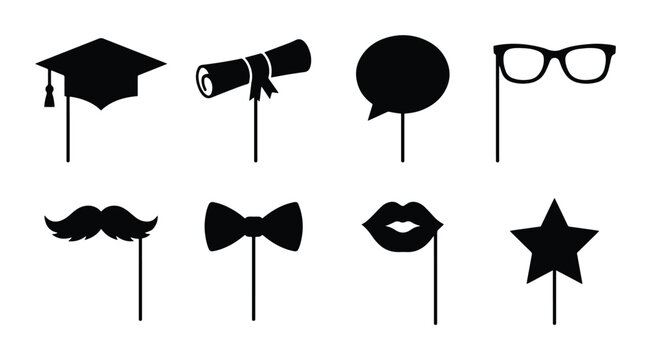 Graduation Photo Booth Props, Party Accessories, Celebration Icons, Vector Set