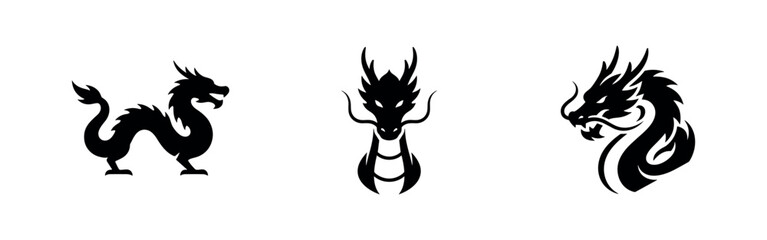 Fototapeta premium Black dragon silhouette logo set