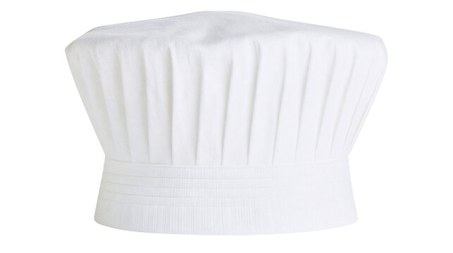 White pleated chef hat traditional toque blanche, isolated on transparent background