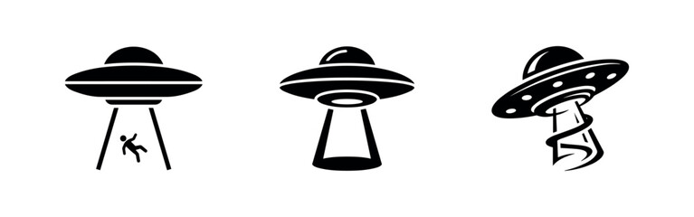 UFO and flying saucer icons depicting alien spacecraft. © Lili