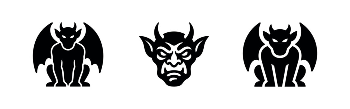 Gargoyle and demon head architectural icons.