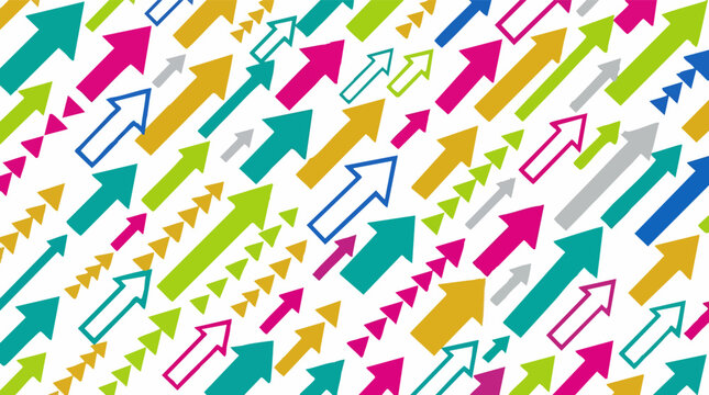 Abstract seamless pattern with colorful ascending arrows and triangles