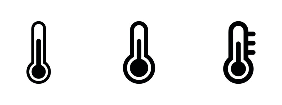 Set of thermometer icons, indicating temperature measurement, hot, cold, or fever.