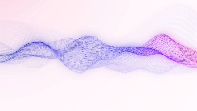 Soft blue and purple dotted wave flows across a clean light background, creating a minimal abstract motion backdrop for technology, science and modern design.