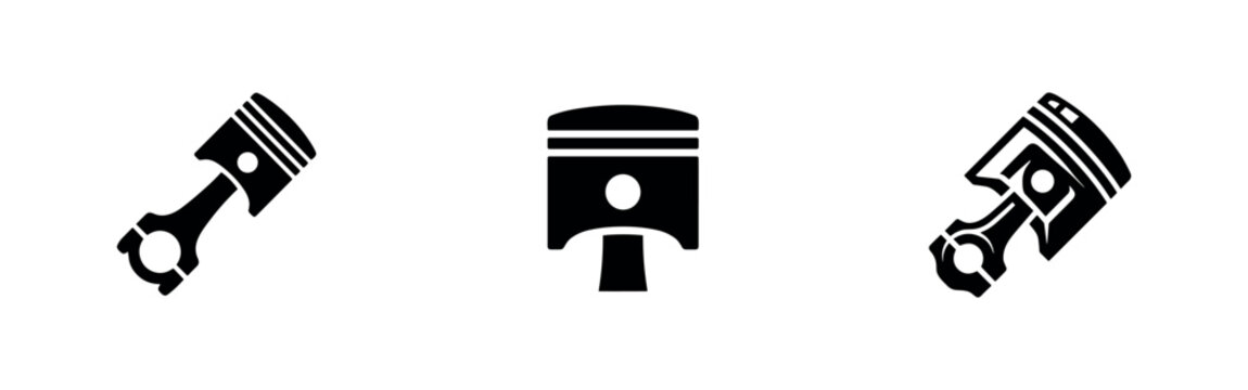 Engine piston icons set. Automotive component glyph symbols for internal combustion engines and mechanics.