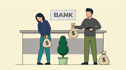 Naklejka premium Armed bank robbery illustration with money bags and a gun