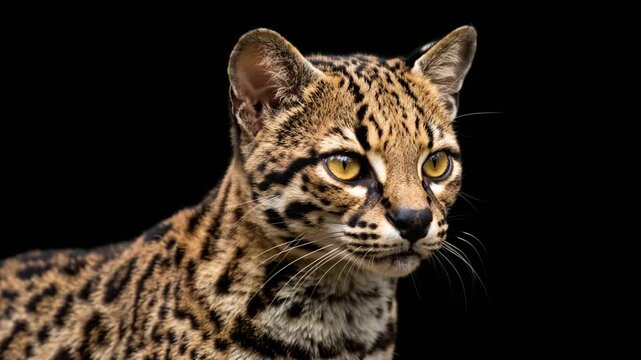 margay close up isolated on black background studio portrait video